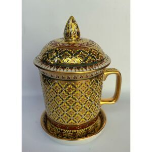 Thai Benjarong Exquisite Handpaint Art Mug Cup Coffee Tea  Porcelain / New